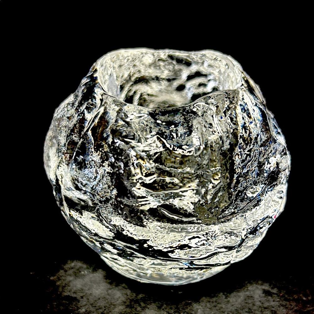 Vintage 3.5” clear lead  crystal “SnowBall” votive candle holder by KOSTA BODA